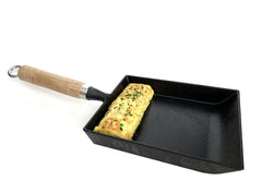 Kasian House Cast Iron Japanese Omelette Pan with Wooden Handle - Pre-Seasoned - Traditional Cast Iron Pan for Rolled Omelette, Tamagoyaki