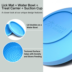 Kasian House Dog and Cat Lick Mat with Water Bowl & Lid, Slow Feeder Bowl with Suction Cup, Helps with Boredom & Anxiety, Pet/Dog/Cat Toy, Lick Pad for Travel and Pet Food on the Go, BPA Free Silicone