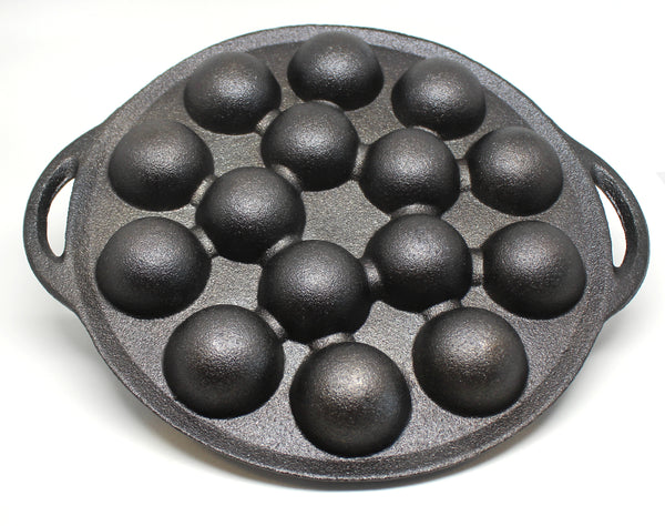 Kasian House Cast Iron Griddle - 1.5" Diameter Half Sphere Molds, Pre-Seasoned - Poffertjes, Pancake Balls, Takoyaki, Aebleskiver