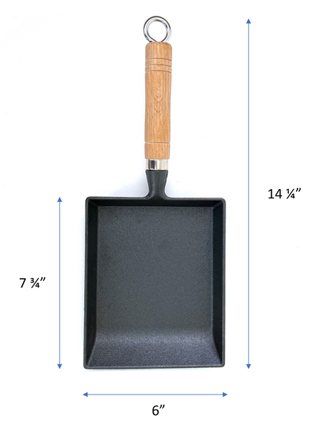 Kasian House Cast Iron Japanese Omelette Pan with Wooden Handle - Pre-Seasoned - Traditional Cast Iron Pan for Rolled Omelette, Tamagoyaki