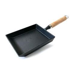 Kasian House Cast Iron Japanese Omelette Pan with Wooden Handle - Pre-Seasoned - Traditional Cast Iron Pan for Rolled Omelette, Tamagoyaki