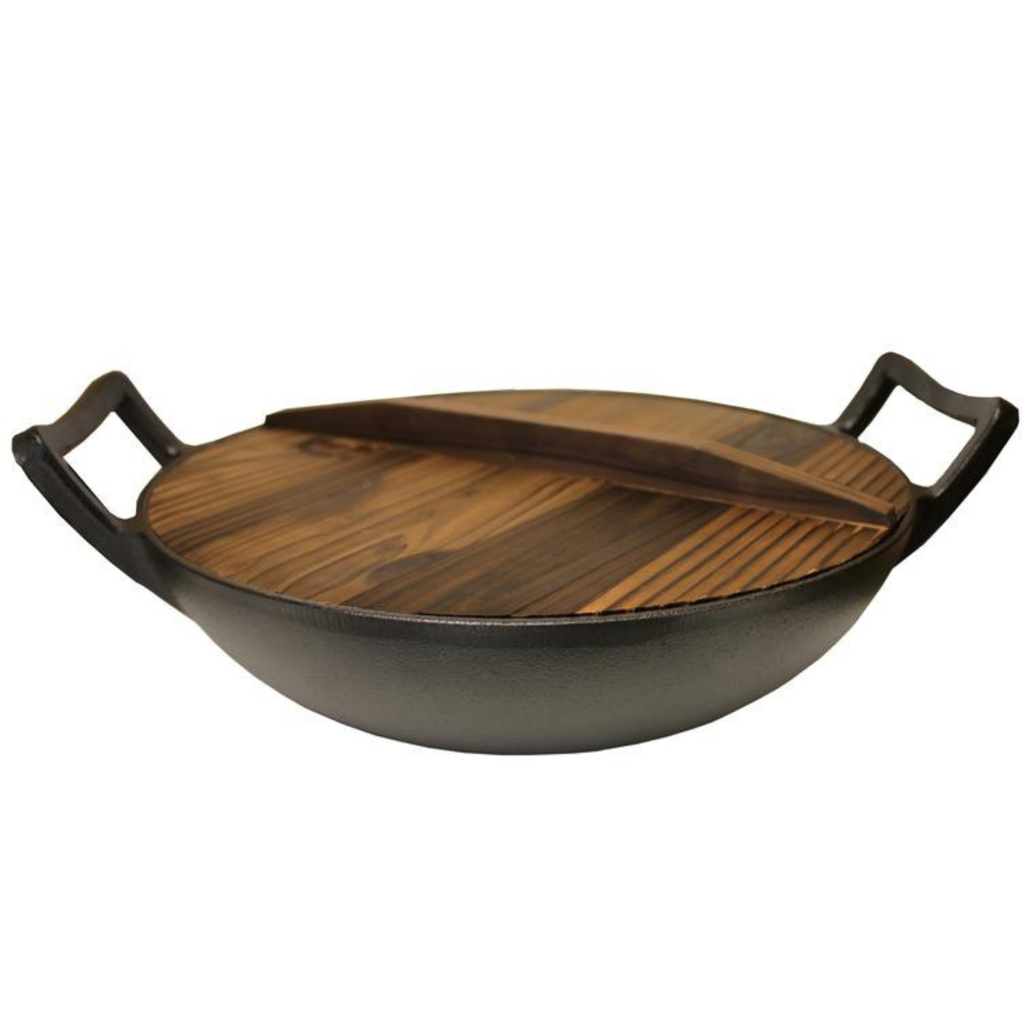 2 Wholesale 14 In Klee Black Cast Iron Wok Pan W/wood Lid And