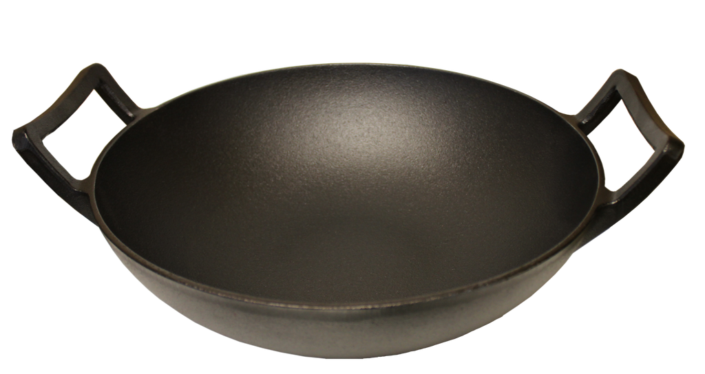 Kasian House Cast Iron Wok, Pre-Seasoned with Wooden Lid 12 Diameter and  Large Handles