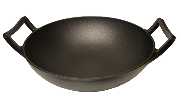 Kasian House Cast Iron Wok, Pre-Seasoned with Wooden Lid 12" Diameter and Large Handles