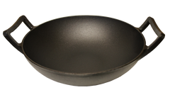 Kasian House Cast Iron Wok, Pre-Seasoned with Wooden Lid 12" Diameter and Large Handles